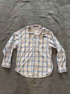 Columbia PFG Men's Long-Sleeve Plaid Button-Down Shirt - White & Blue